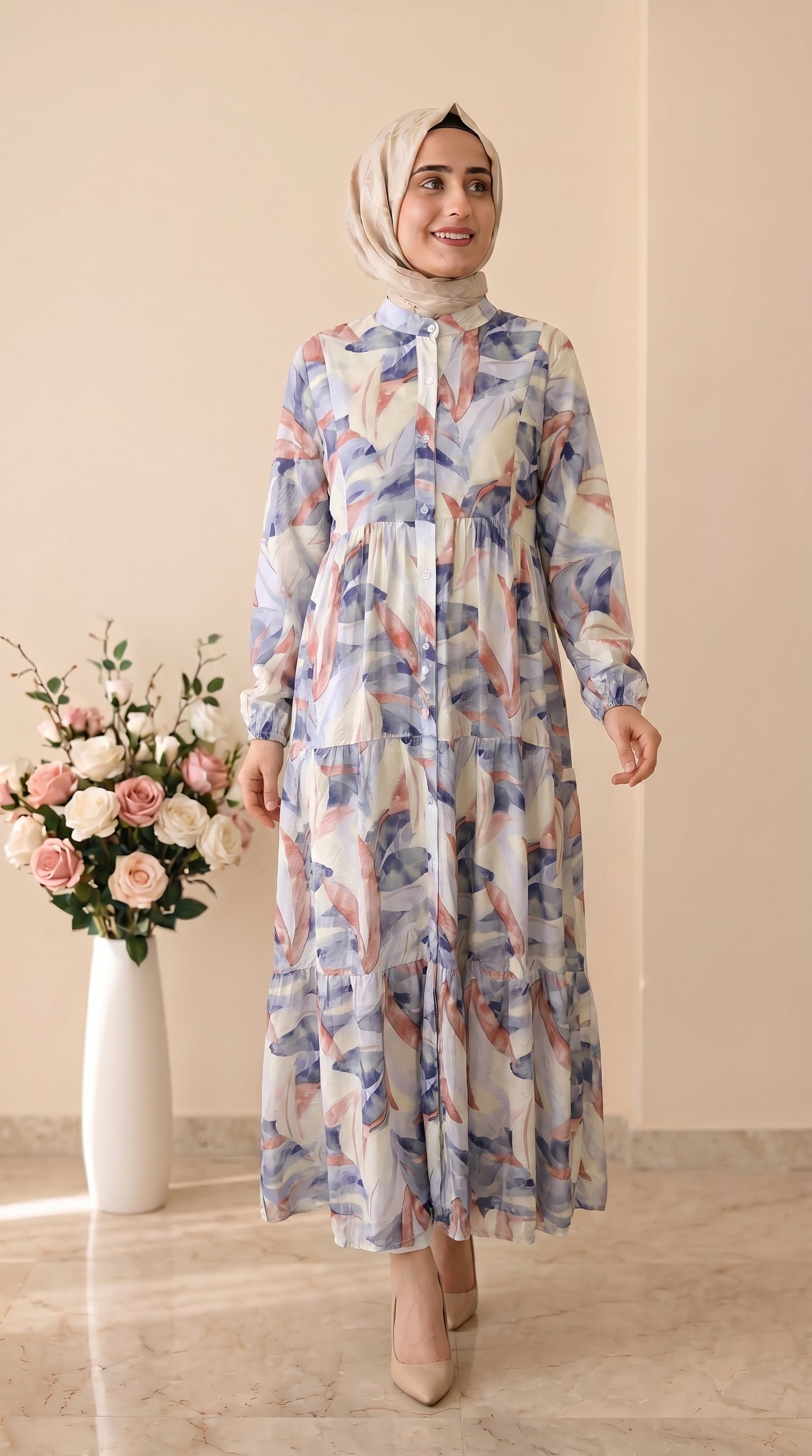 Beranisa Yaprak Desenli Elbise 4053