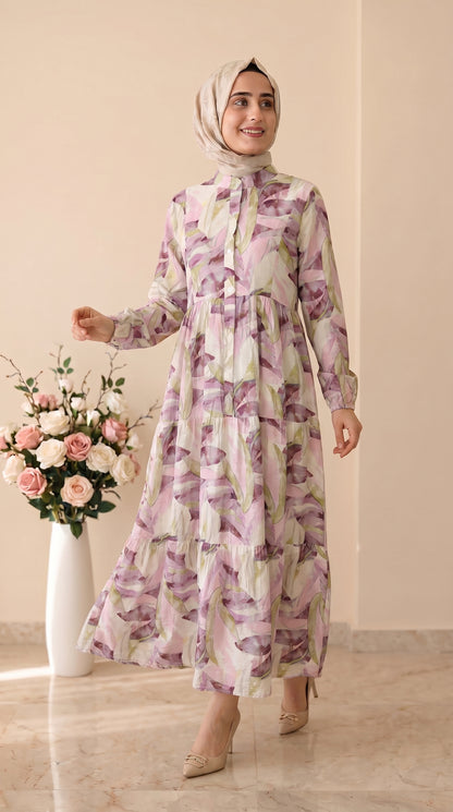 Beranisa Yaprak Desenli Elbise 4053