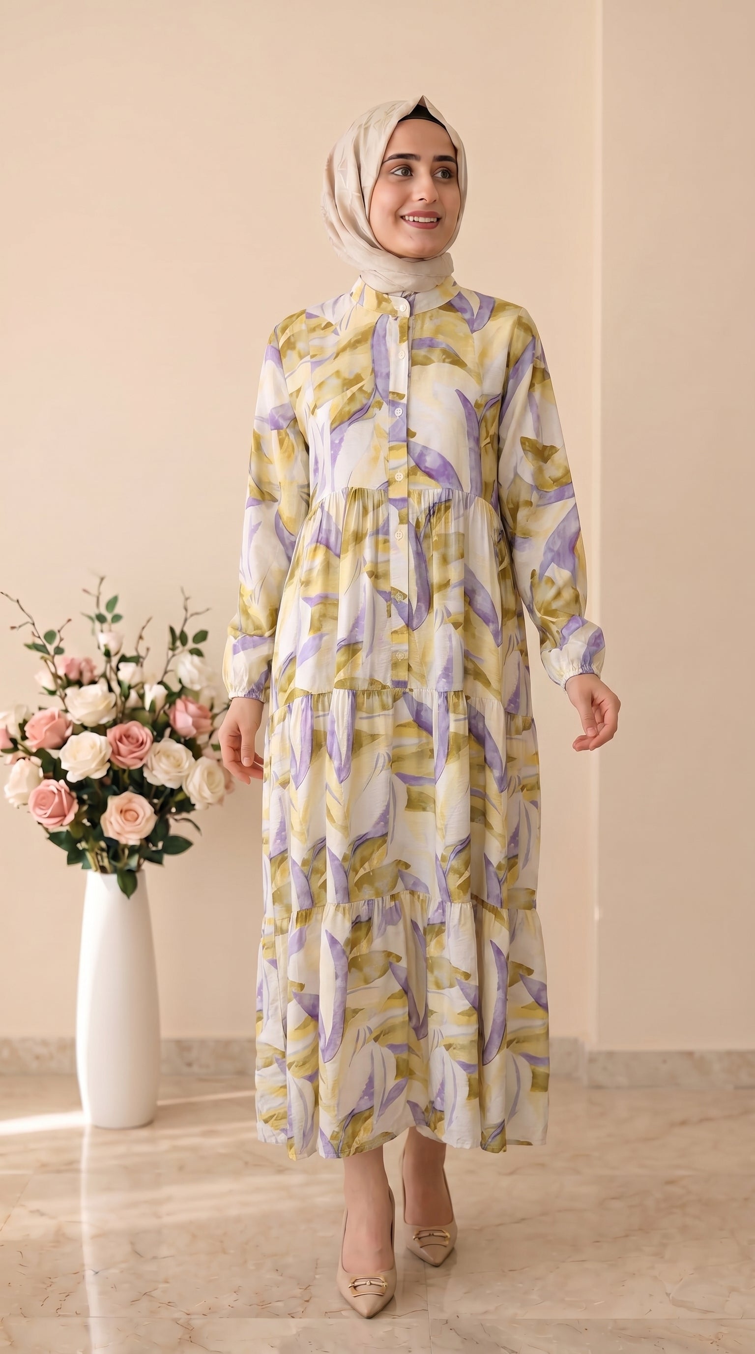 Beranisa Yaprak Desenli Elbise 4053