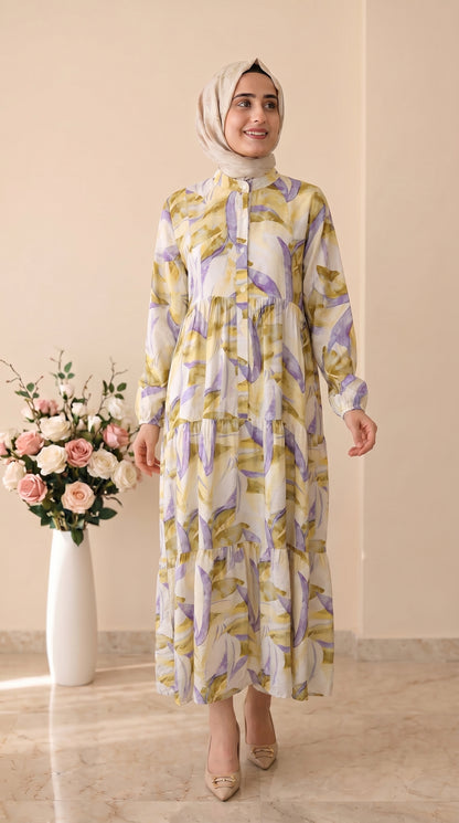 Beranisa Yaprak Desenli Elbise 4053